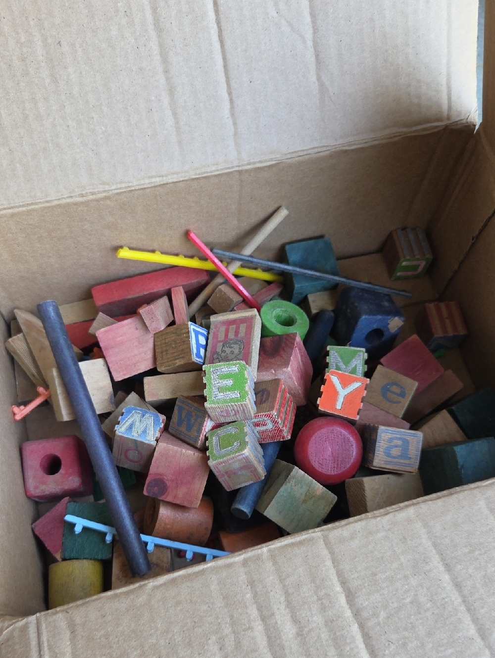 Vintage 1960's Multicolor Wooden Letter & Shape Block Set for Kids